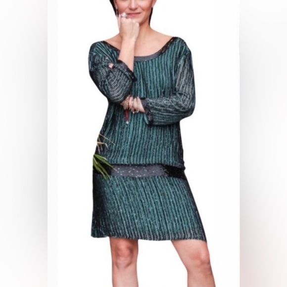 Cocktail Dress Blouson Black/Green Embellished - Picture 1 of 15